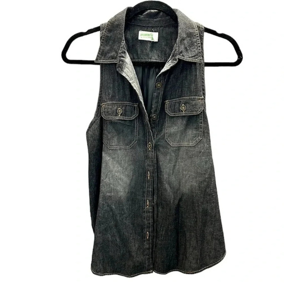 Dream Out Loud by Selena Gomez Black Denim Sleeveless Button-Up Top Sz L GUC - Picture 1 of 8